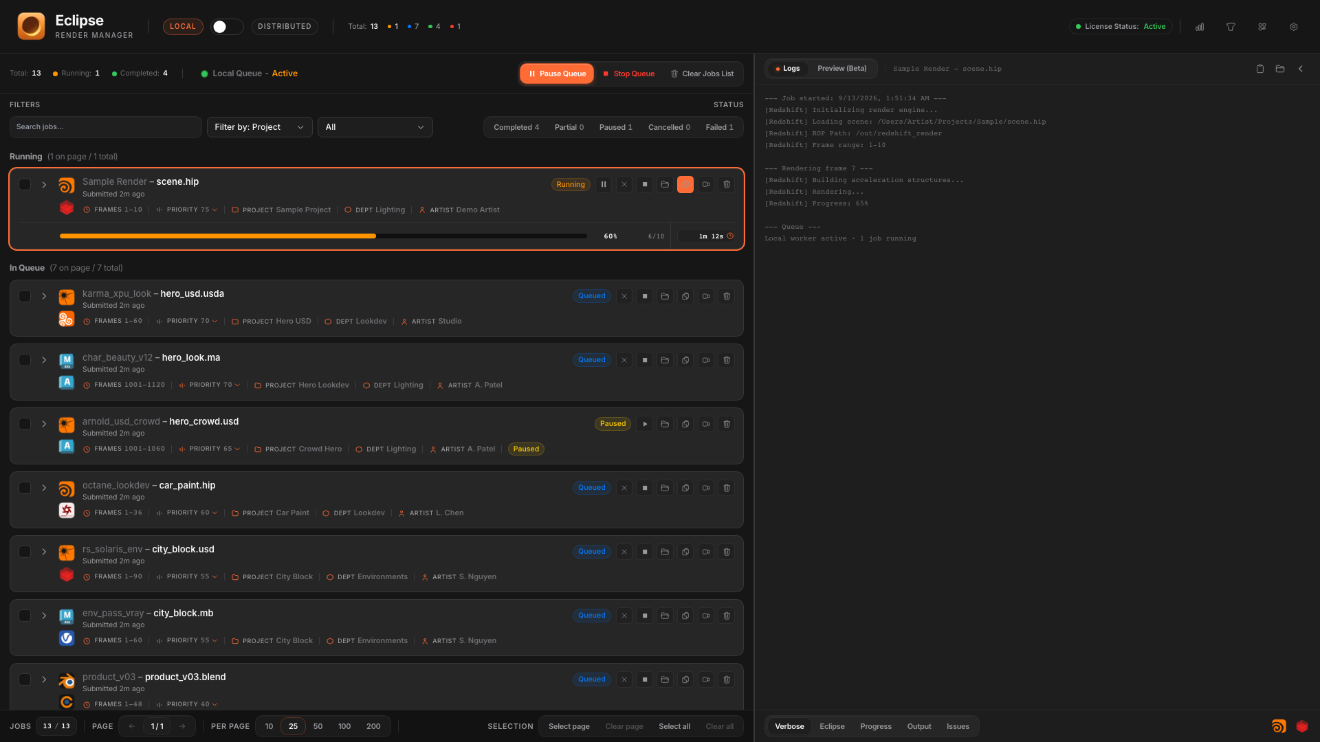 Local queue sections in Eclipse