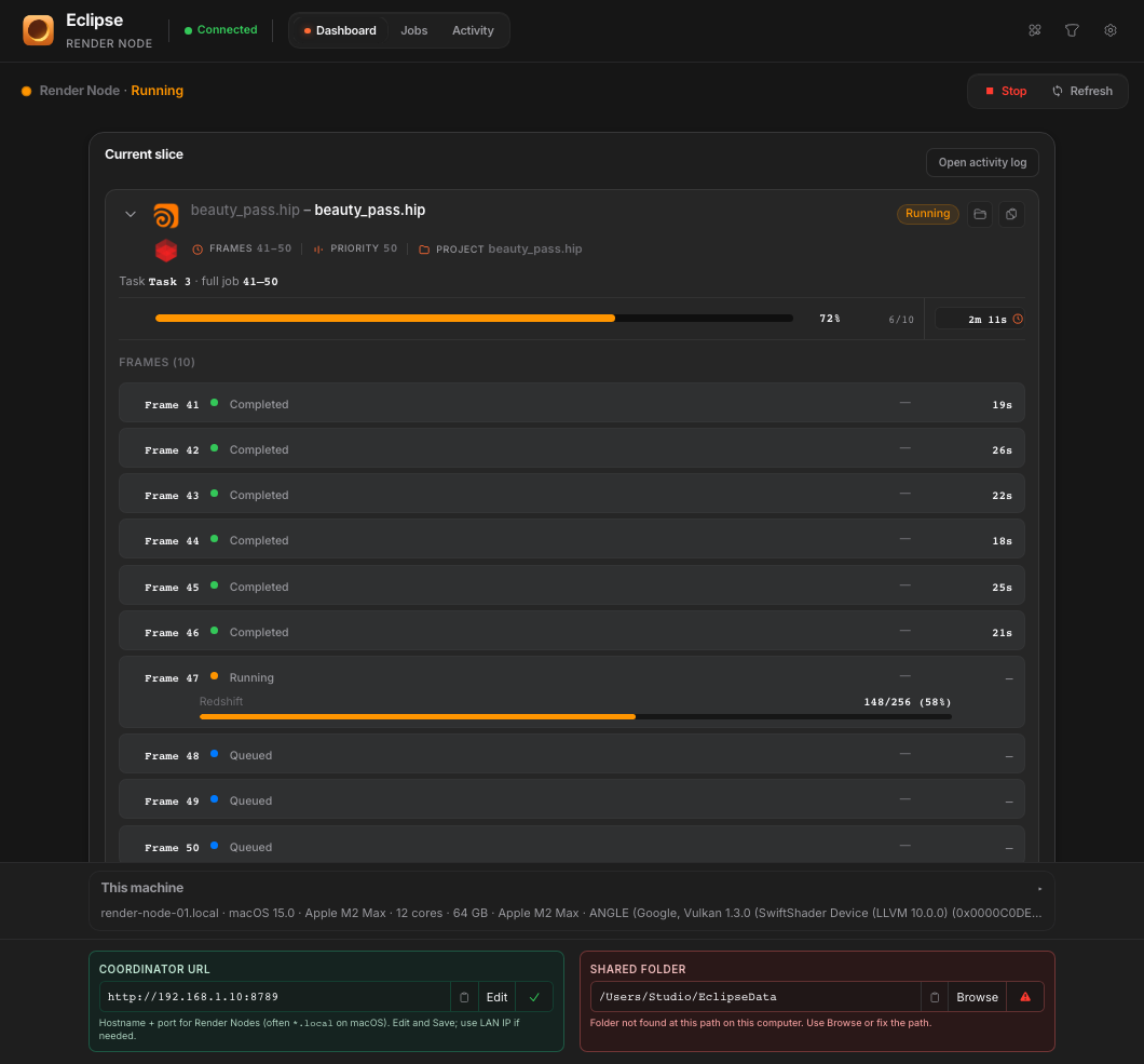Eclipse Render Node application window